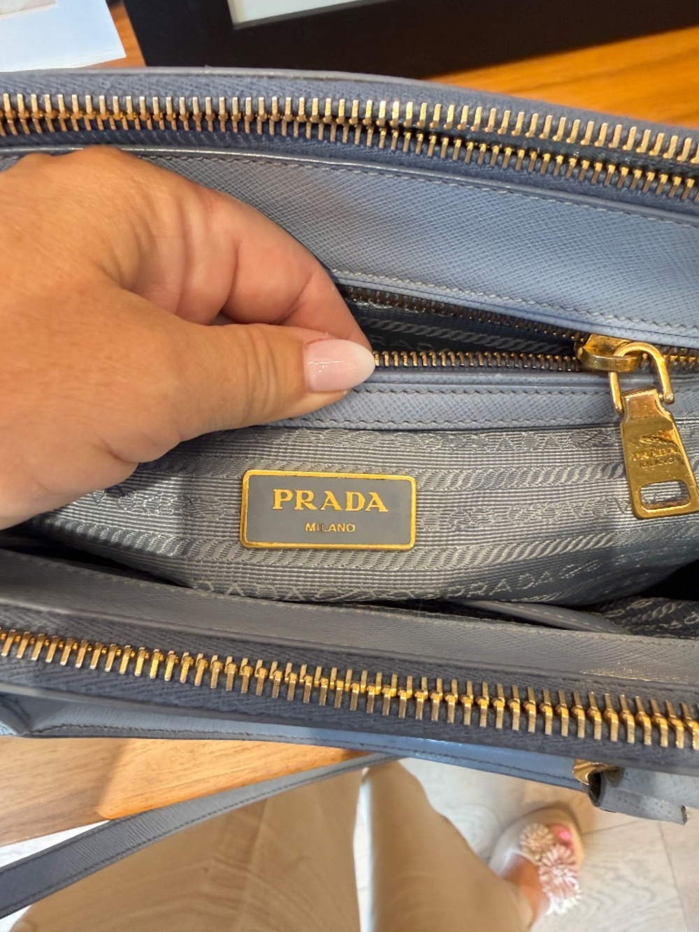Prada Saffiano Small Galleria Double Zip Tote in Blue - Picture 9 of 15